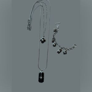 WHBM Black / silver genuine Leather multi necklace and charm bracelet set EUC